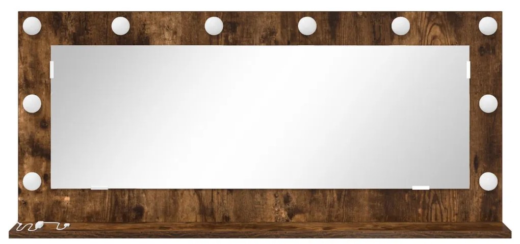 Tükör LED fényekkel Füstölt tölgy 100x45x18 cm
