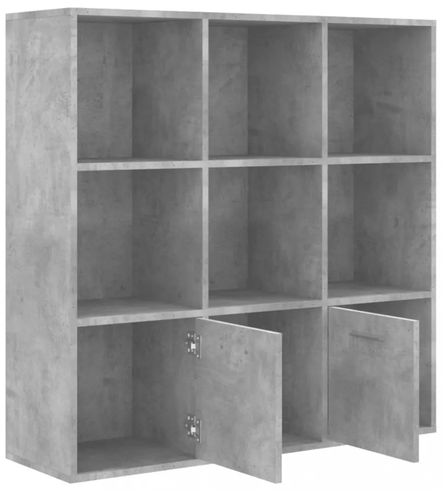 betonszürke szerelt fa könyvszekrény 98 x 30 x 98 cm