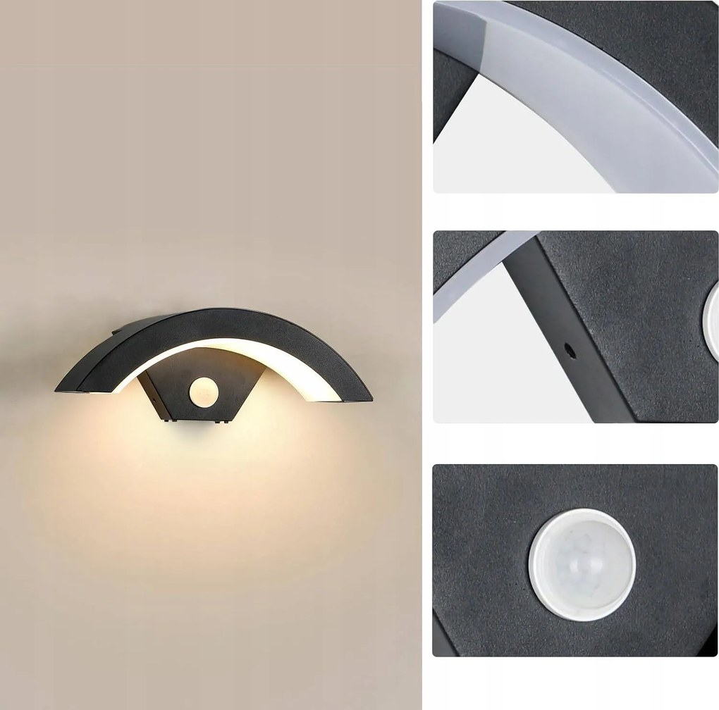 Kültéri Led Fali Lámpa Bejárati Ajtó Fölé Mozgásérzékelővel 18W IP65