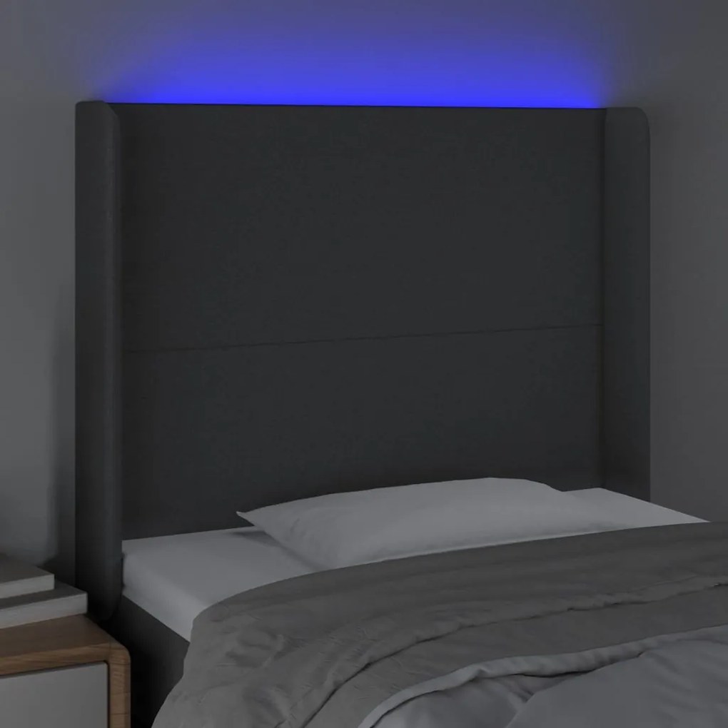sötétszürke szövet LED-es fejtámla 93x16x118/128 cm