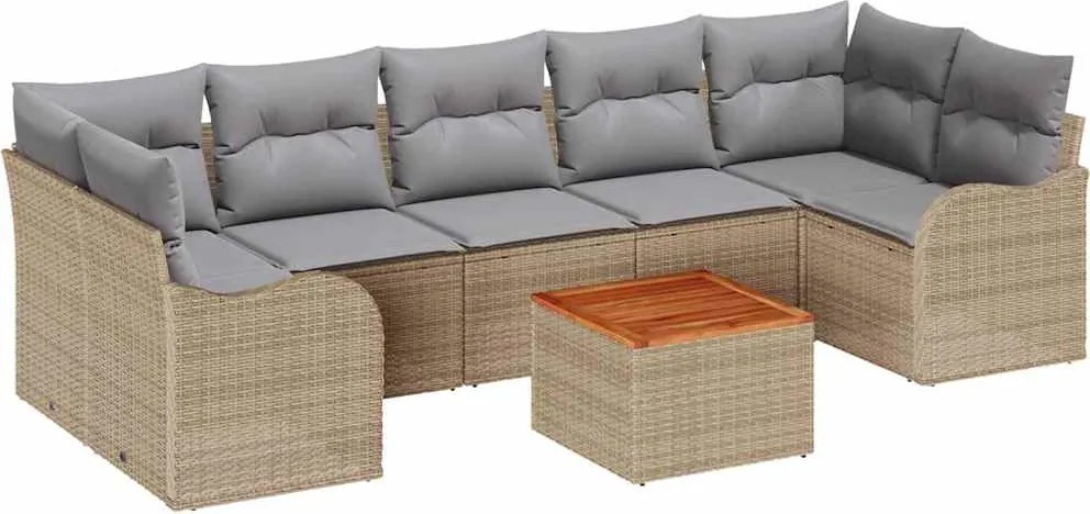 vidaXL Kerti Kanapé Szett párnával 8 pcs Bézs polirattan