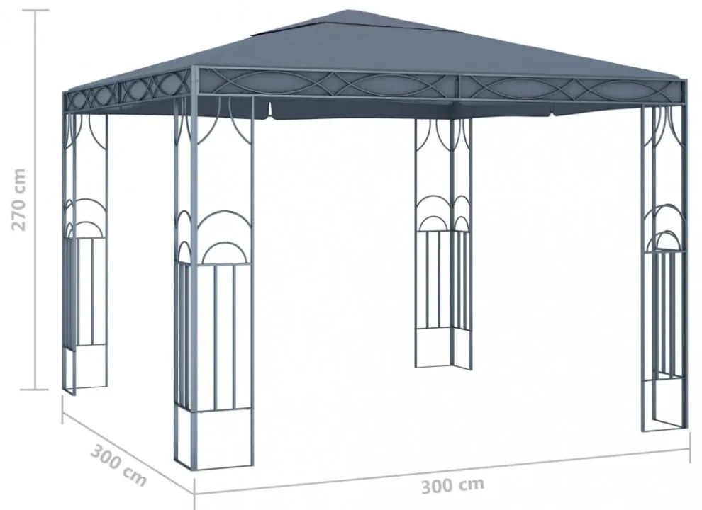 antracitszürke pavilon LED fényfüzérrel 300 x 300 cm