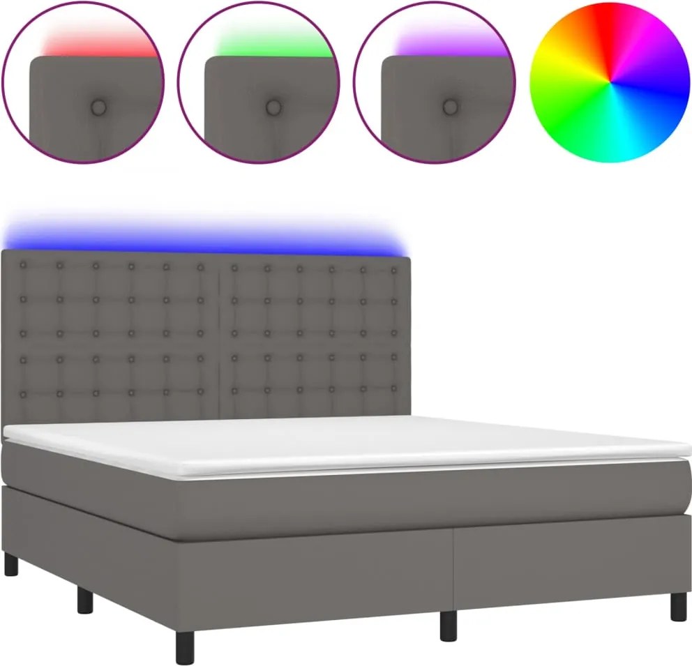 vidaXL szürke műbőr rugós ágy matraccal és LED-del 160x200 cm