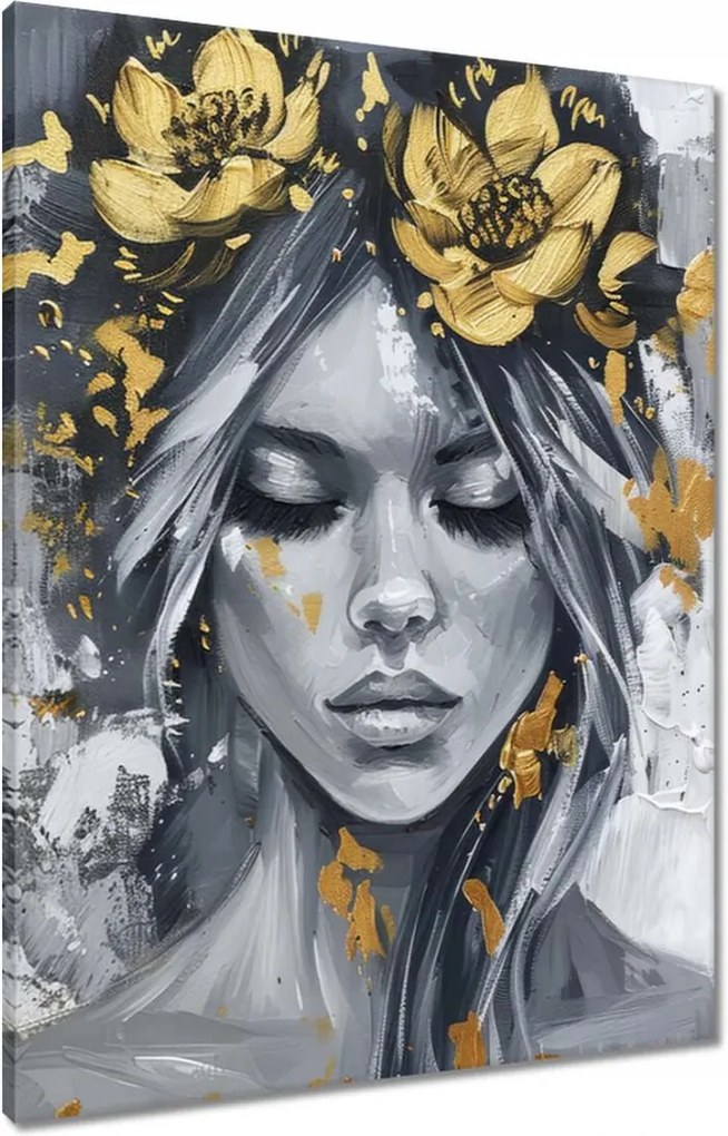 Vászonkép 60x80 Nő Absztrakt Arany Virág