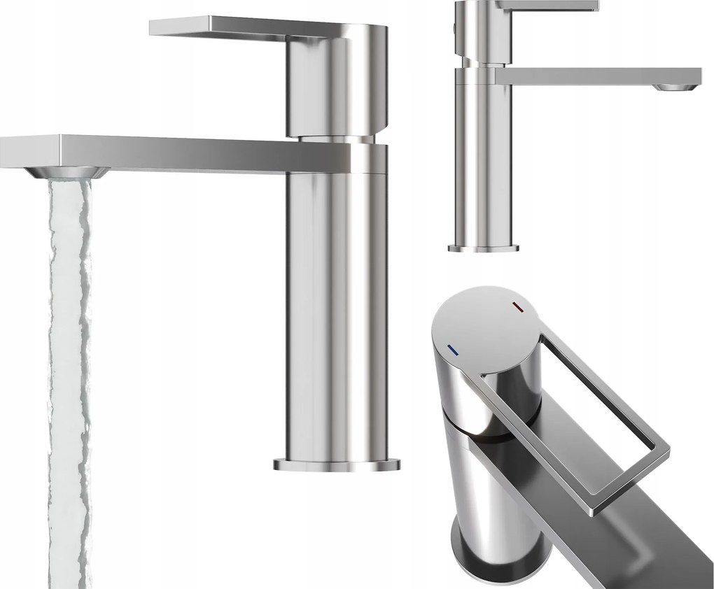 Mosdó Csaptelep Ezüst Alacsony Fürdőszoba Sárgaréz Króm Csaptelep