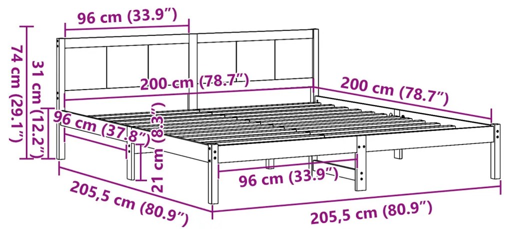 Fenyőfa Ágykeret Természetes fa Tömör fenyőfa 200 x 200 cm Tartós
