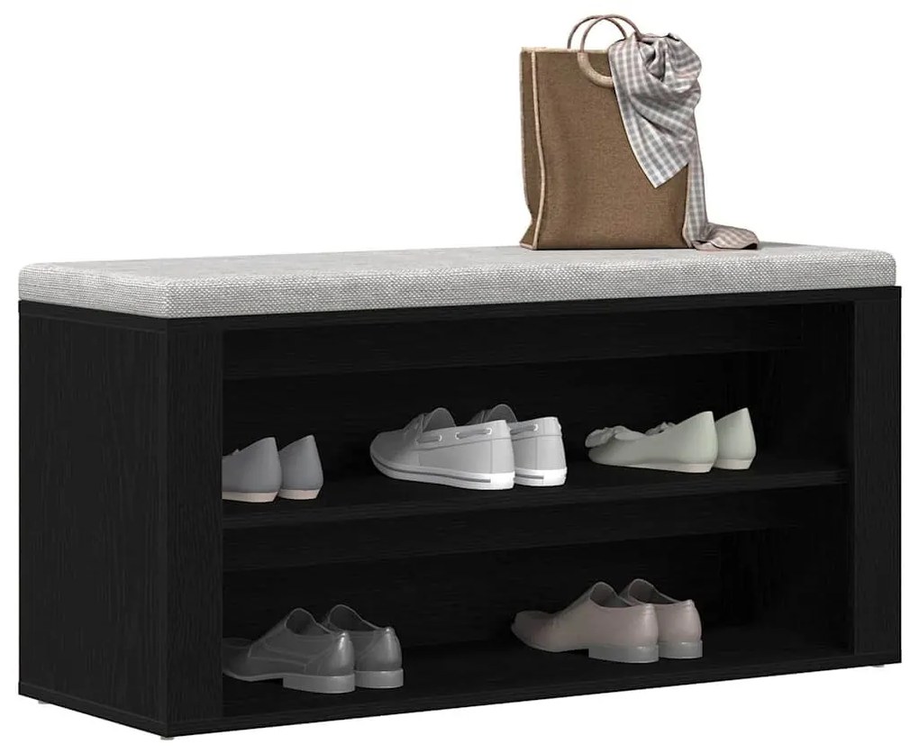 fekete tölgyfa cipőpad 100 x 35 x 45 cm rétegelt fából