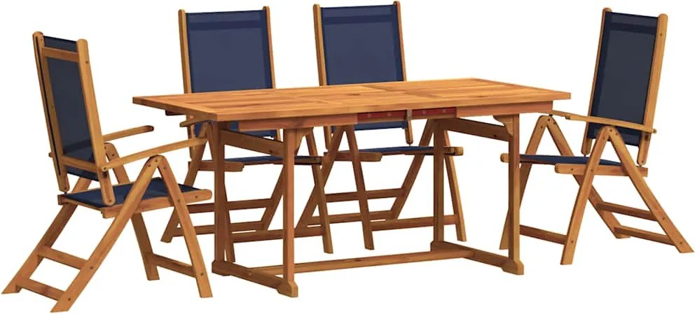 vidaXL 5 részes tömör akácfa és textilén kerti étkezőgarnitúra