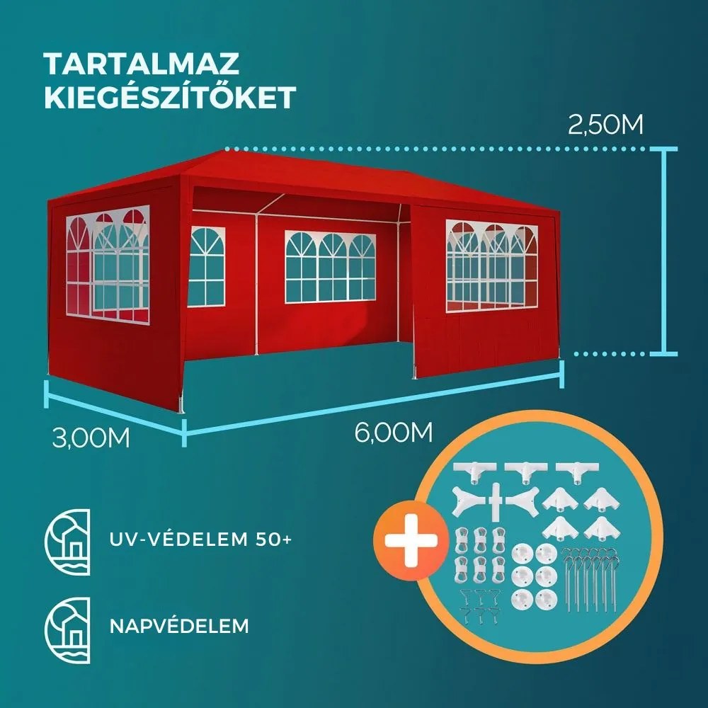 NEAPOL rendezvénysátor, 3x6m, piros Jurhan