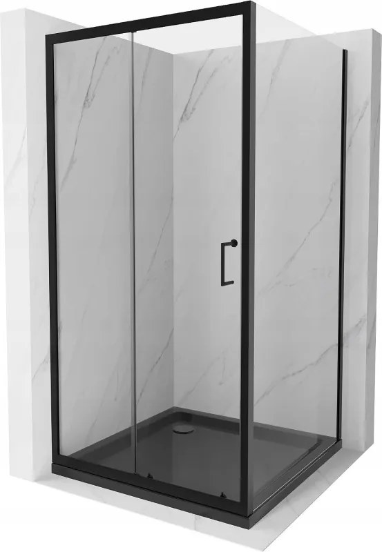 Mexen Apia 90 x 90 cm-es, átlátszó, fekete tolóajtós zuhanykabin + Flat zuhanytálca, fekete - 840-090-090-70-00-4070B