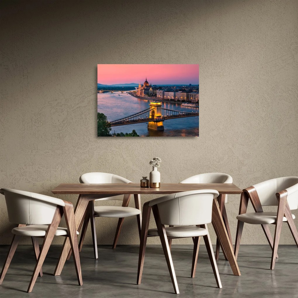 Kép - panoráma a városra, Budapest, Magyarország (üvegen) (70x50 cm)