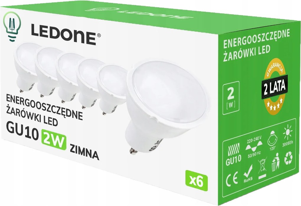 6x Led izzó GU10 2W Hideg szín Prémium energiatakarékos Led szett