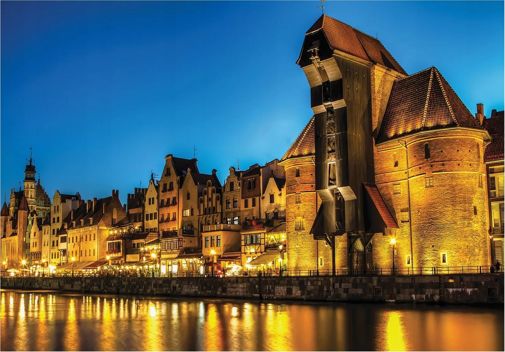 Flizelin fotótapéta Gdańsk éjszaka Daru lakóházak tükröződés 300x210 +ragasztó