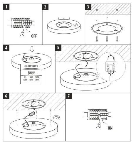 LED mennyezeti lámpa, 18 W, 230 V, 3000/4000/6500 K, átm. 23 cm, bézs