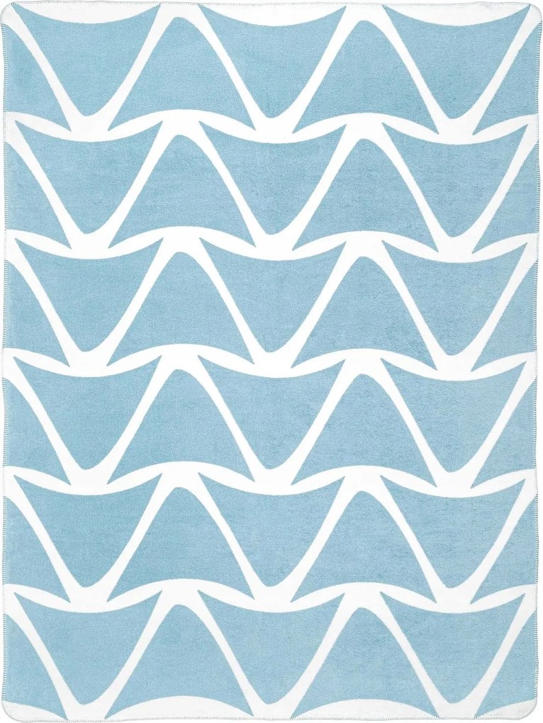 Pamut-akril takaró 150x200 fehér-kék tengeri hullámokkal