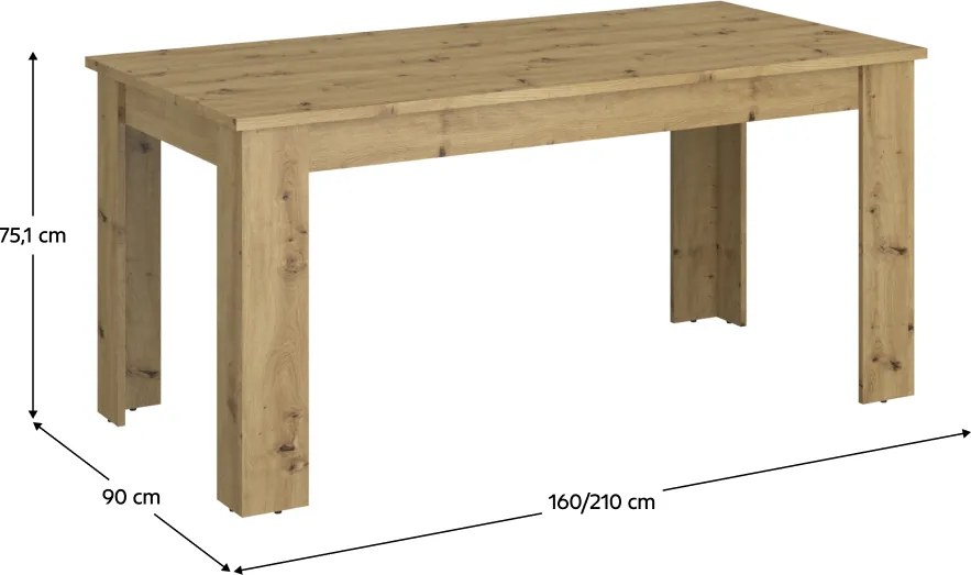 Széthúzható étkezőasztal, artisan tölgy, 160-210x90 cm, AIRON