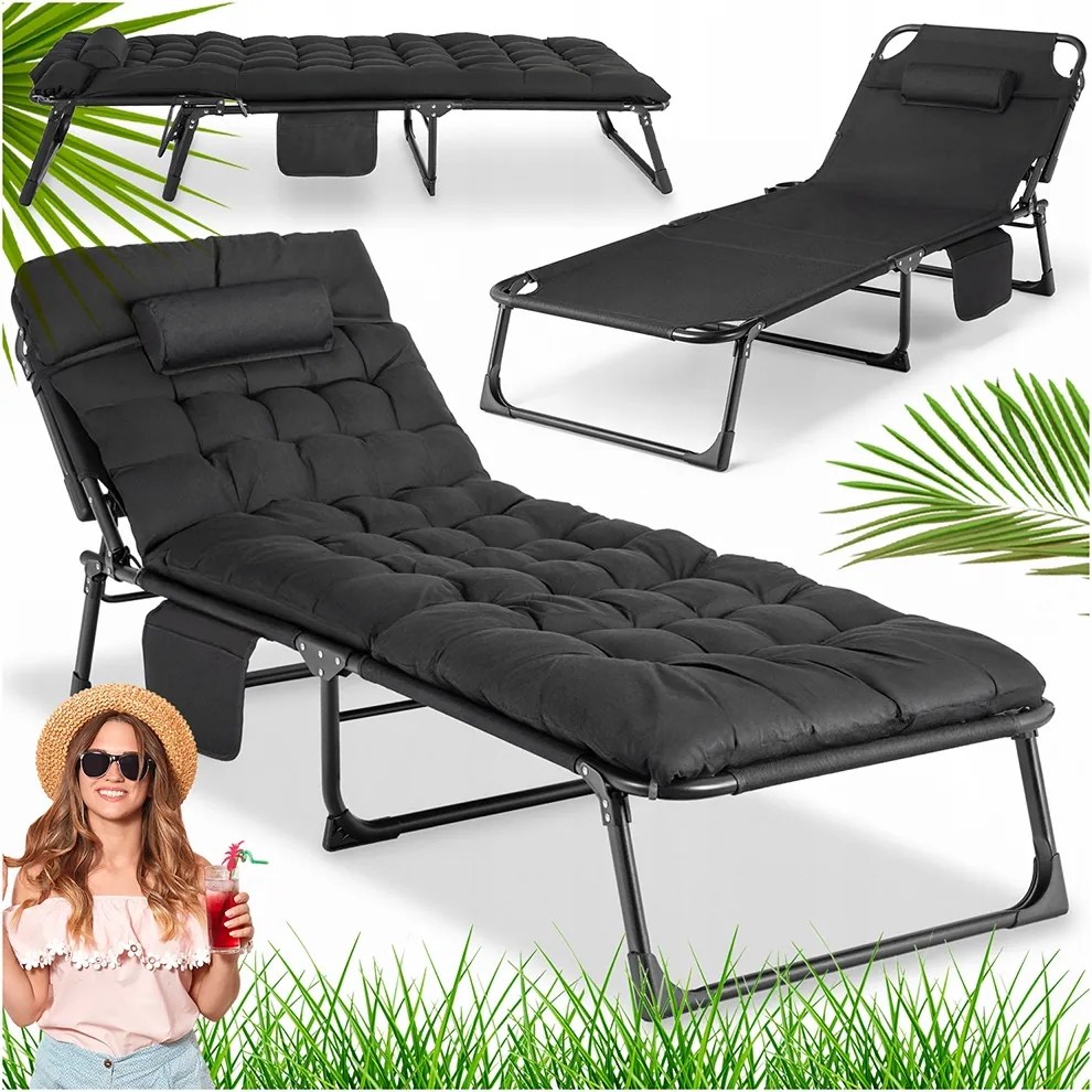 Kerti napozóágy Turista Összecsukható napozóágy Ágy Fekete Saturn