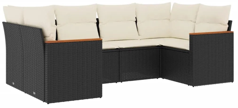 6 részes fekete polyrattan kerti ülőgarnitúra párnákkal