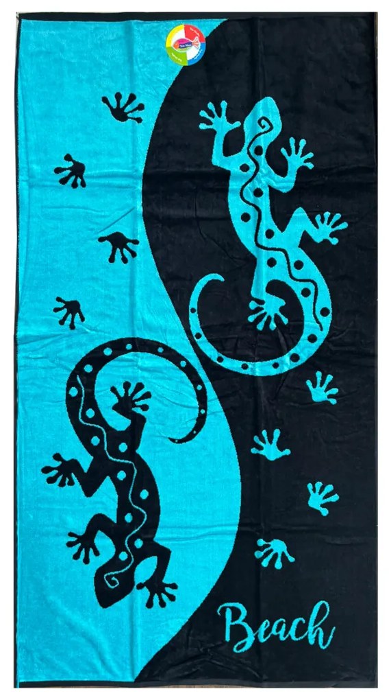Salina gekkó kék-fekete strandtörölköző