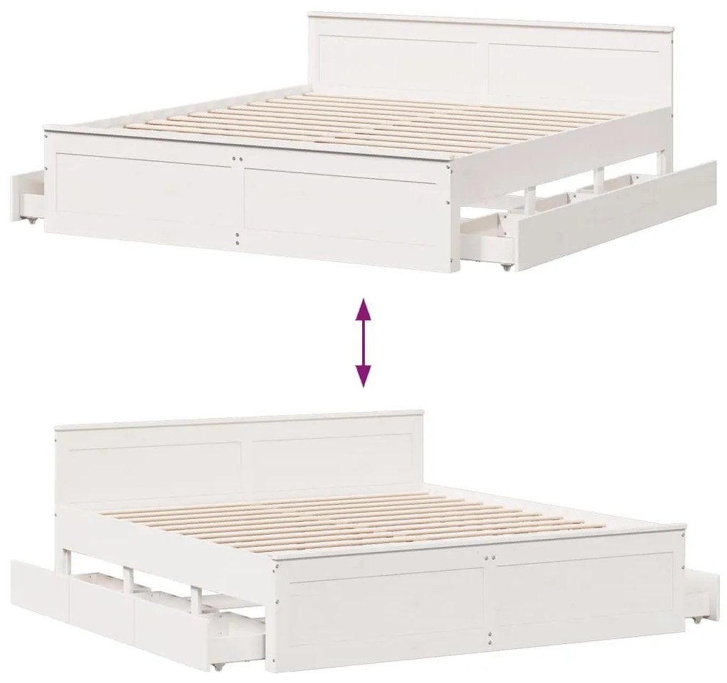 fehér tömör fenyőfa ágy matrac nélkül fejtámlával 200 x 200 cm