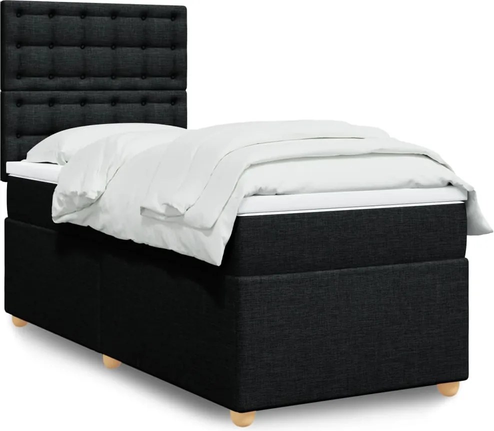 vidaXL fekete szövet rugós ágy matraccal 90x190 cm