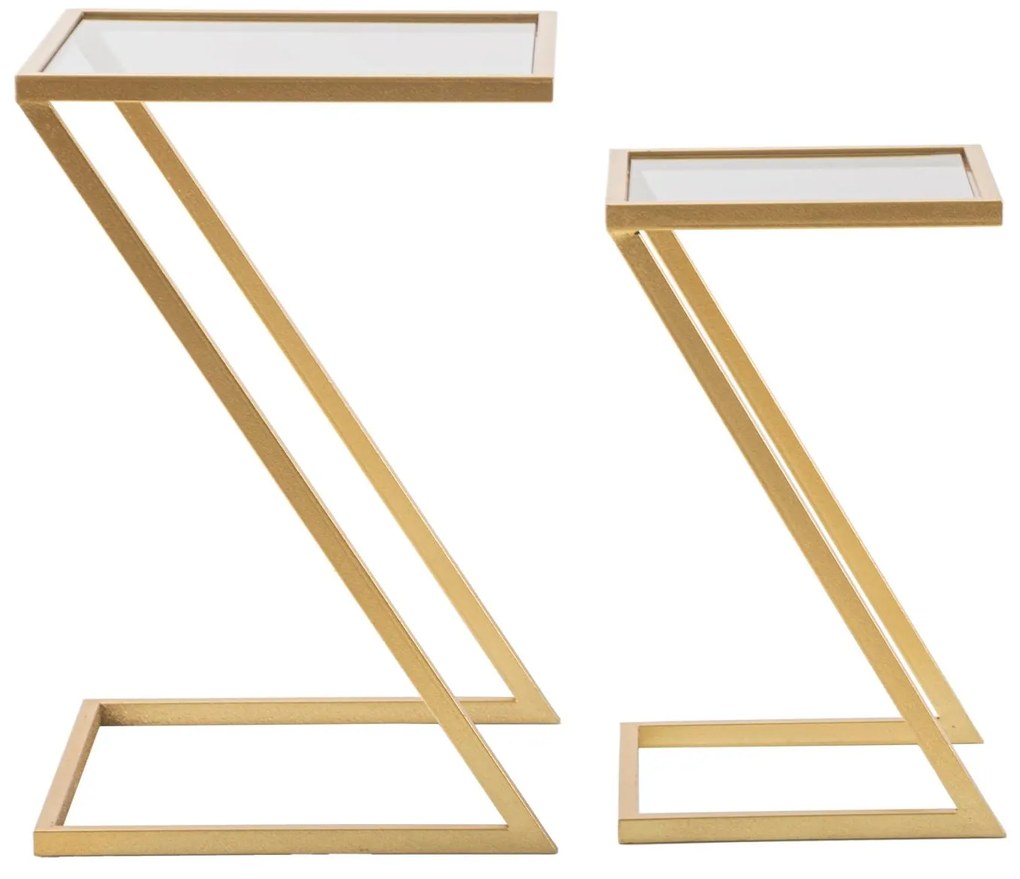 Geometrikus arany színű modern kisasztal szett füstüveg lappal