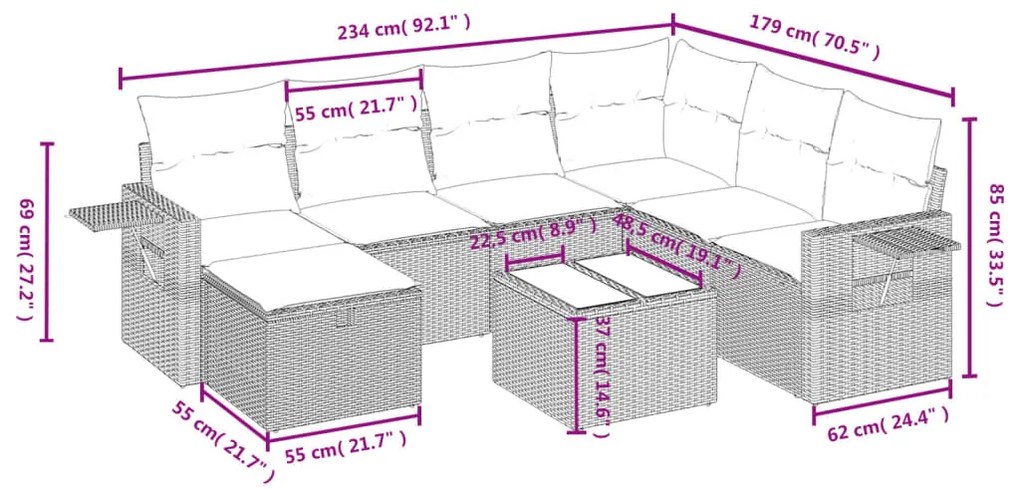 8 részes barna polyrattan kerti ülőgarnitúra párnákkal