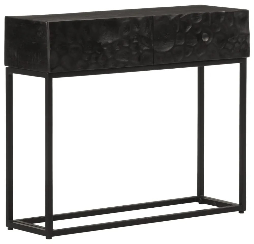 fekete tömör mangófa és vas tálalóasztal 90 x 30 x 76 cm