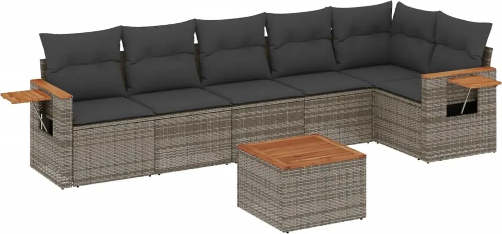 vidaXL 7 részes szürke polyrattan kerti ülőgarnitúra párnákkal