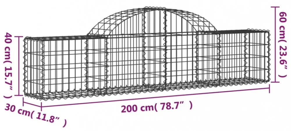 vidaXL 2 db íves horganyzott vas gabion kosár 200x30x40/60 cm