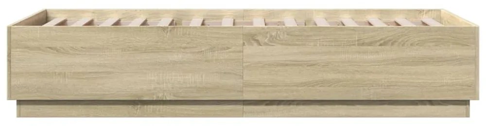 sonoma tölgyszínű szerelt fa ágykeret LED-del 100 x 200 cm