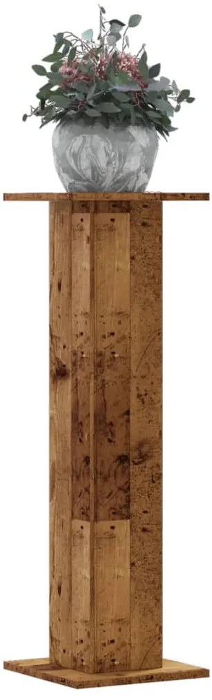 2 db antik fa színű szerelt fa növénytartó állvány 30x30x95 cm