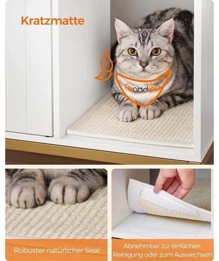 Feandrea macskaalom-bútor 80 × 50 × 55 cm, fehér és arany színben