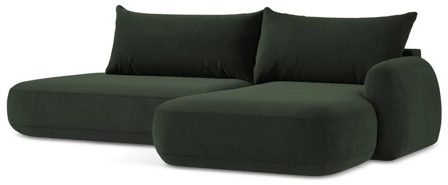 Sötétzöld kinyitható sarokkanapé (jobb oldali-heverő résszel) Hale – Makamii