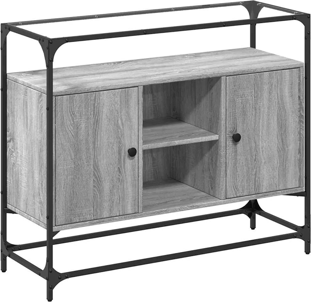 vidaXL szürke sonoma szerelt fa tálalószekrény üveglappal 98x35x81 cm