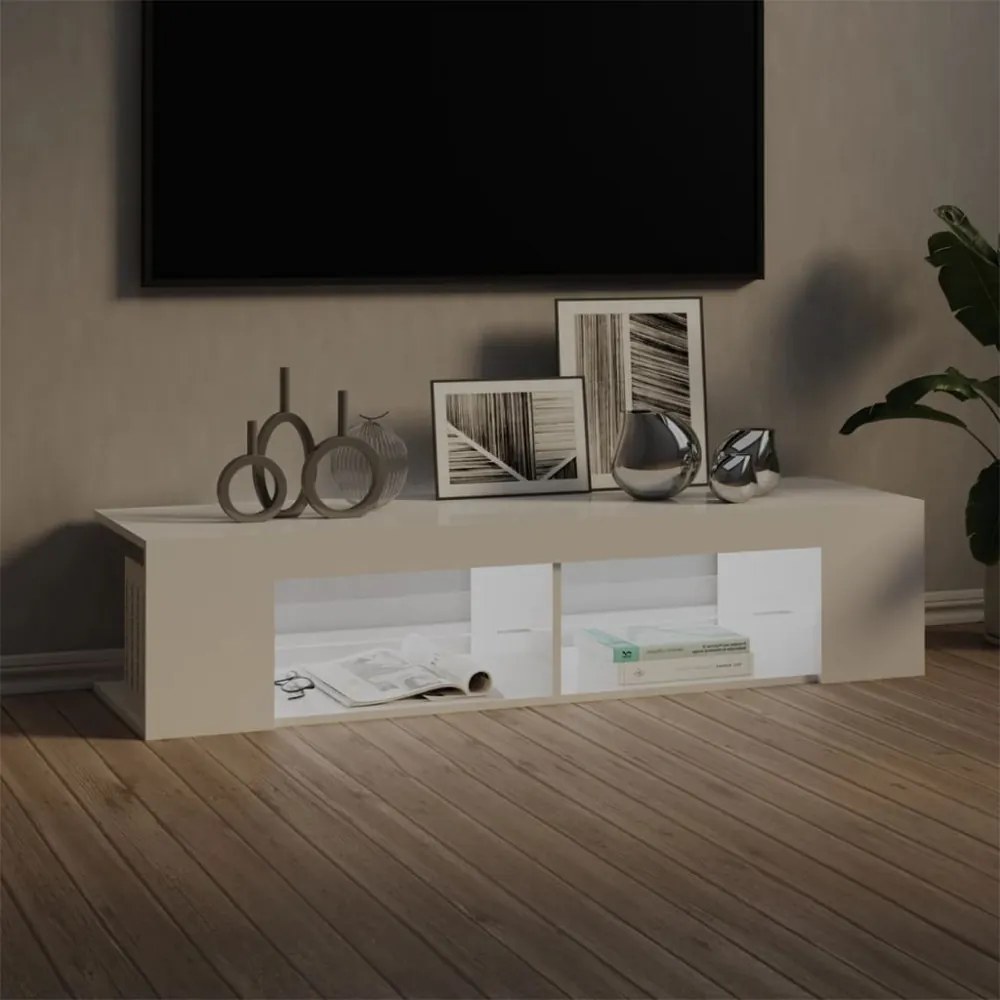 magasfényű fehér TV-szekrény LED-lámpákkal 135 x 39 x 30 cm