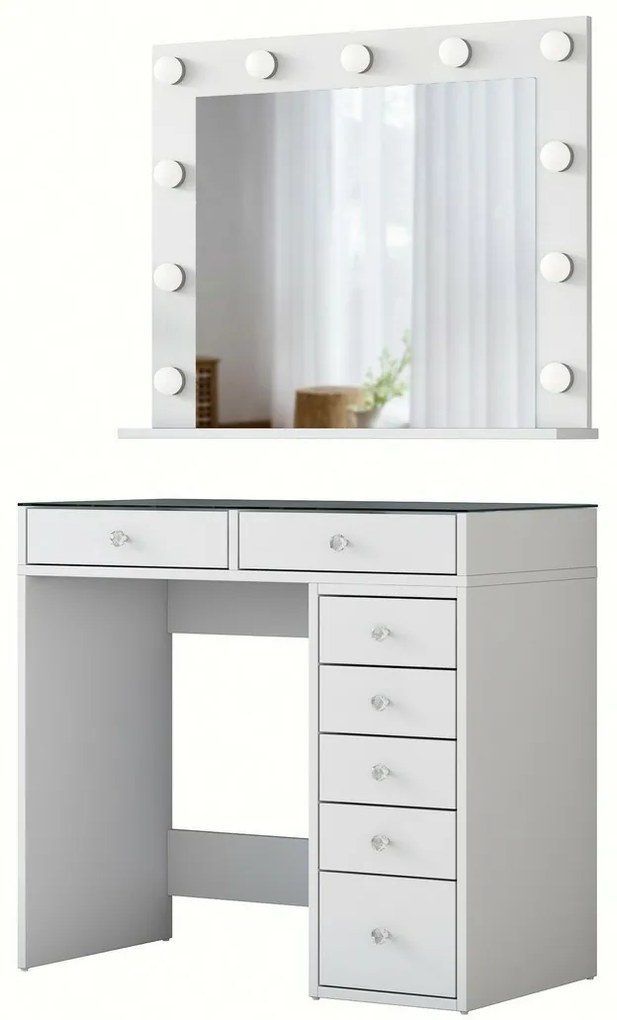 Verona White üveglapos kozmetikai asztal