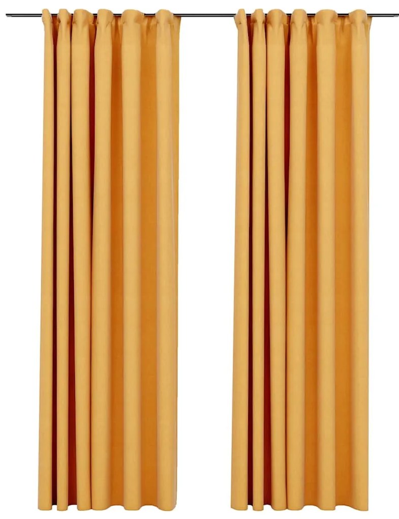 2 db sárga vászonhatású sötétítőfüggöny kampókkal 140 x 245 cm