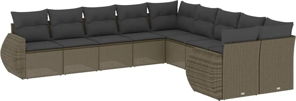 vidaXL 10 részes világosszürke polyrattan kerti ülőgarnitúra párnákkal