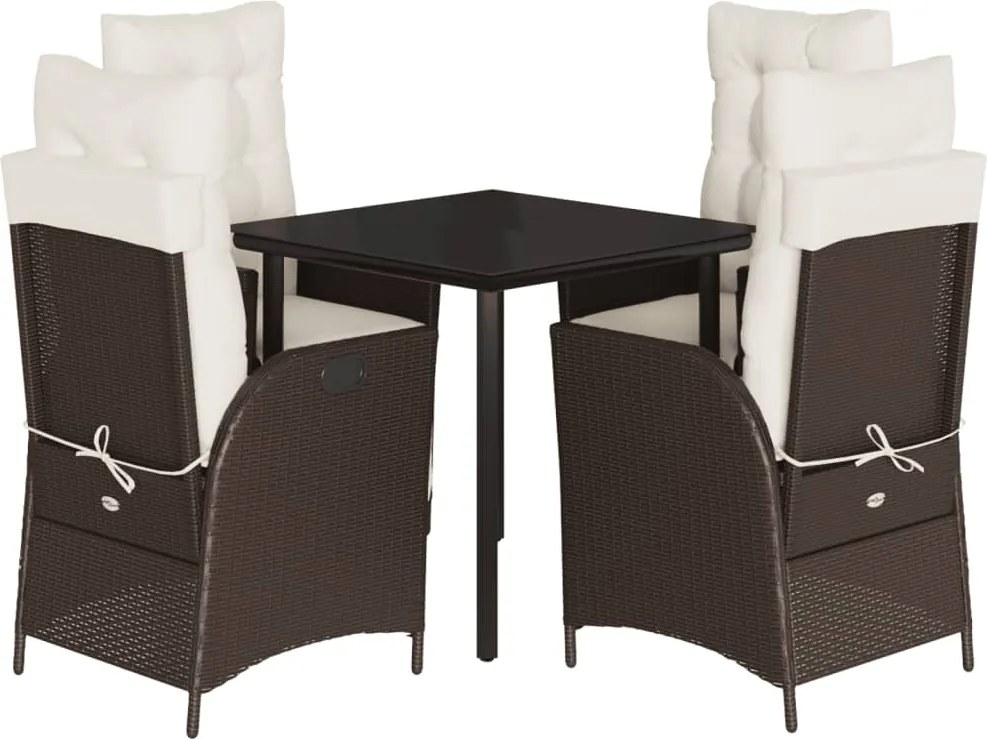 vidaXL 5 részes barna polyrattan kerti étkezőgarnitúra párnákkal