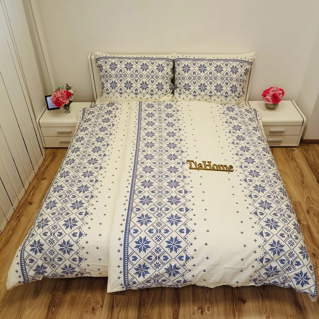 Etnico kék pamut ágynemű TiaHome - 1x Párna 90x70cm, 1x Paplan 140x200cm