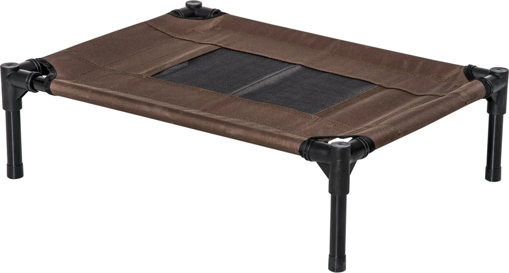 PawHut Hordozható Emelt Ágy Kutyák és Macskák Részére Légáteresztő Hálós Anyaggal és Oxford Szövetből Belső és Külső Használatra 61x46x18 cm Barna | A