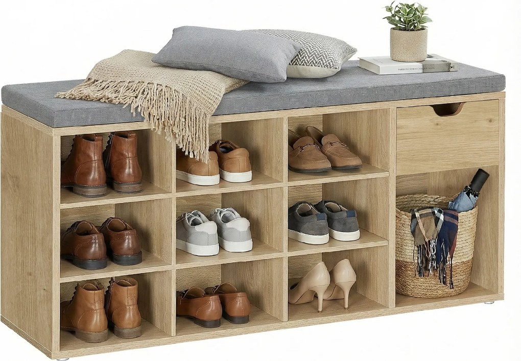 Cipőtartó pad szürke ülőkével és fiókkal TAYLOR ARTISAN 104x30x48 cm, fehér