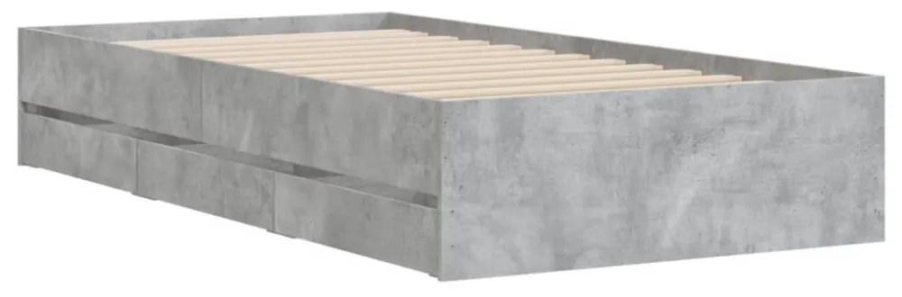 betonszürke szerelt fa ágykeret fiókokkal 100 x 200 cm
