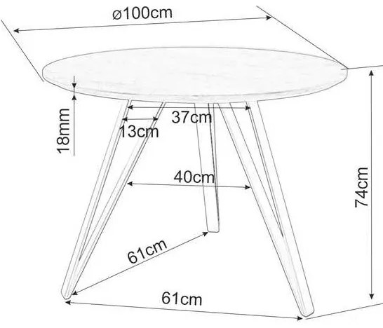 Tetis étkezőasztal, 100 cm átmérő, dió / fekete