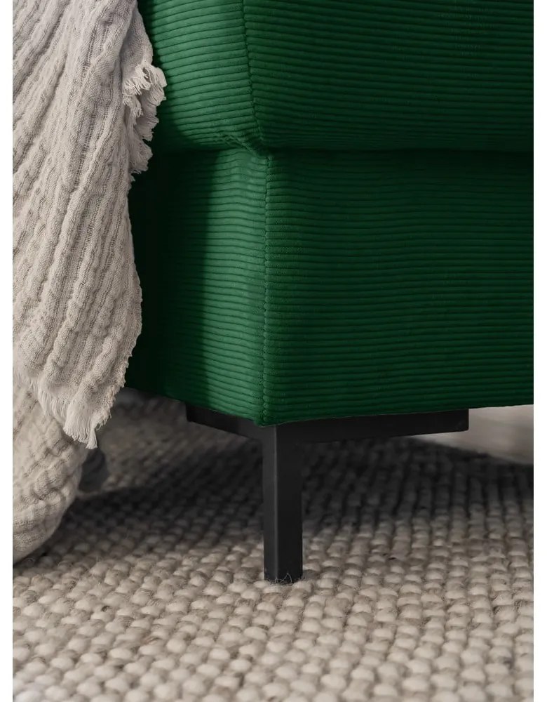 Sötétzöld kordbársony kinyitható sarokkanapé (bal oldali) Lofty Lilly – Miuform