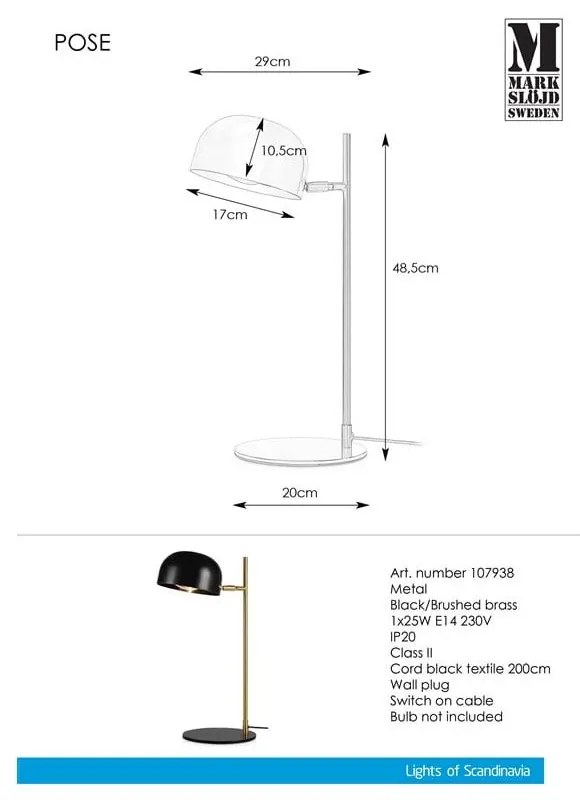 Pose Table fekete asztali lámpa rézszínű álvánnyal - Markslöjd