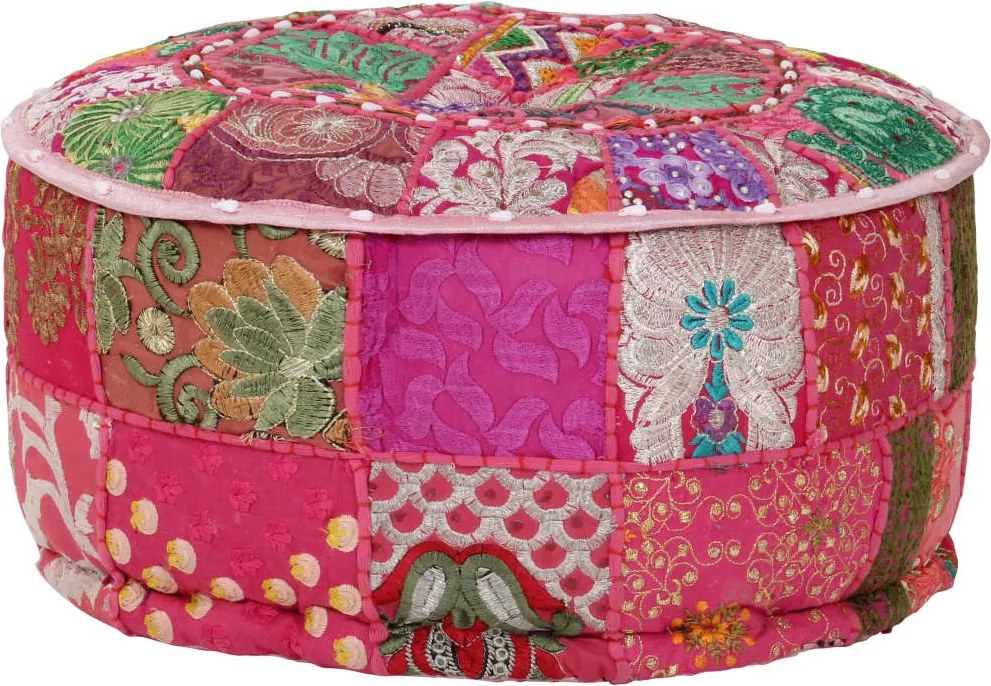 vidaXL kézzel készült kerek rózsaszín pamut patchwork puff 40 x 20 cm