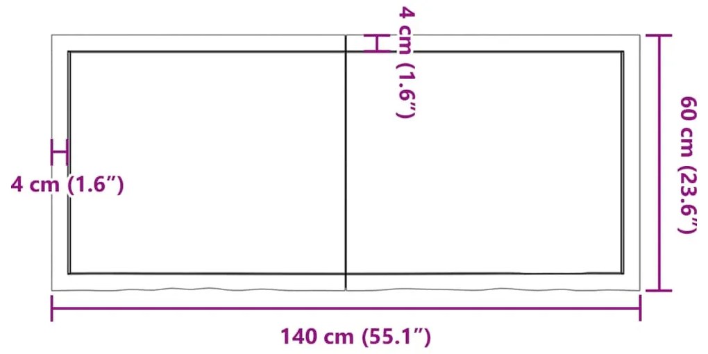 sötétbarna kezelt tömör tölgyfa asztallap 140x60x(2-6) cm
