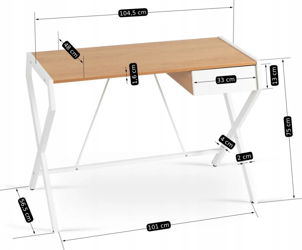 Íróasztal Aranytölgy/Fehér Színben. MEG